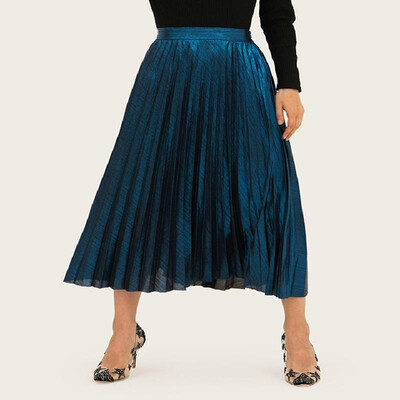 

Elastic High Waist Solid Pleated Long Skirt