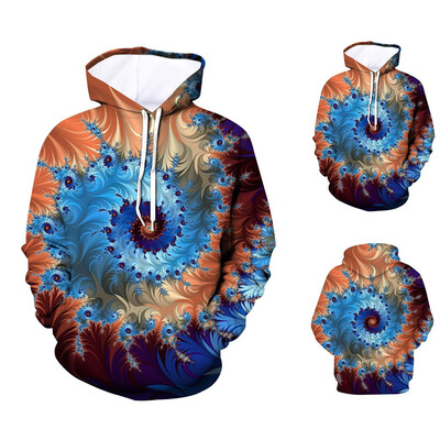 

Toponeto Mens Casual New 3D Spiral Stun Long-Sleeved Printed Hooded Sweater Coat