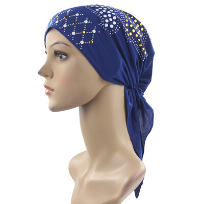 

1 Pc Women Muslim Sequins Decor Long Turban Cap Cancer Chemo Hat Beanie Scarf Turban Elastic Head Wrap