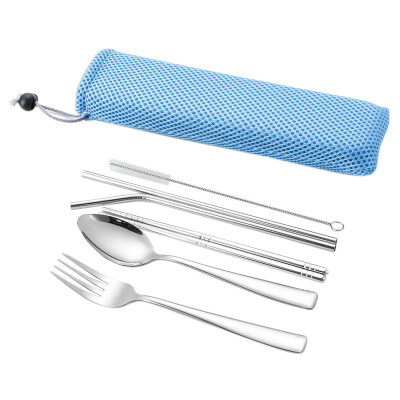 

6pcsSet Portable Stainless Steel Chopsticks Fork Spoon Tableware Set Drinking Straw With Box For Travel Cutlery Set