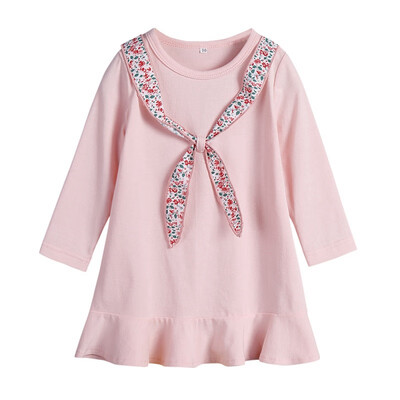 

New Baby Girls Autumn Warm Solid Pattern Patchwork Dress High Quality Kids Children Long Sleeve Soft Cotton Cute Clothing Dress