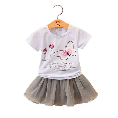 

Summer Baby Girls Casual Cartoon Cartoon Print Tops BlouseShort Mesh Skirts Toddler Costume Set