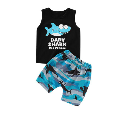 

Children Clothes Summer Kids Boys Sleeveless Shark Letter Print Tops Blouse T-shirtShorts Baby Casual Outfits Sets