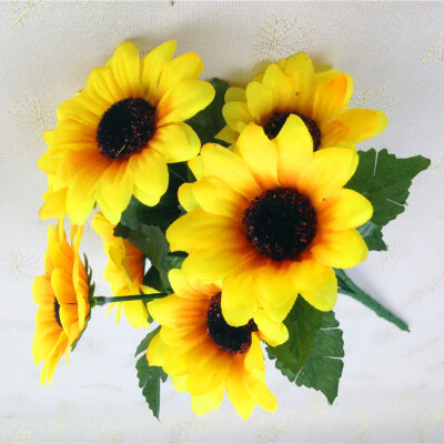 

Beauty Fake Sunflower Artificial Silk Flower Bouquet Home Floral Decor Decorative 7 Heads Flowers