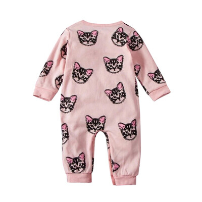 

Pink Spring Autumn Baby feeding clothes Kids Cute cat jeans Children Cotton Bodysuits Soft Jumpsuit Clothes 0-24