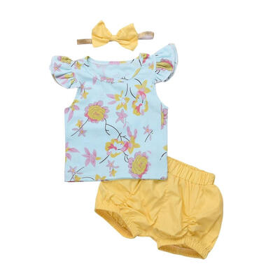 

WEIXINBUY Summer Baby Girls Clothes Sets Lace T ShirtShortsHeadband 3 Pcs Infant Suits Comfortable Cotton Kids Casual Suits