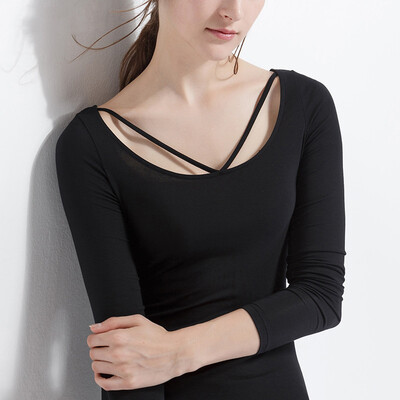 

CANVAUS Spring Women Modal Cotton Solid Slim V Neck Elastic Long Sleeve T-shirt Ladies Tops F223A