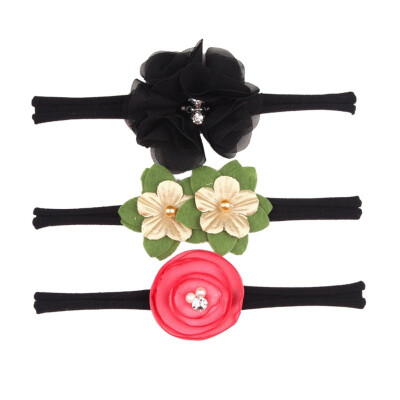 

3 Pcs Baby Girl Sweet Floral Print Elastic Headbands Holiday Party Hair Band Headwear Accessories