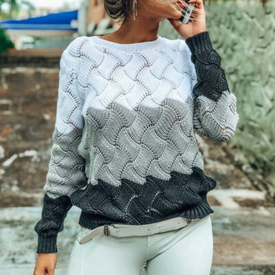 

Ladies casual fashion loose contrast sweater