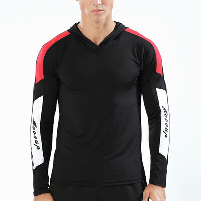 

Toponeto Men Fitness Print Long Sleeve Hooded Bodybuilding Tight-drying Tops Blouses