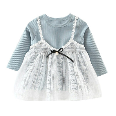

Girl Long Sleeves Round Neck Dress Lace Princess Female Baby Autumn Dress