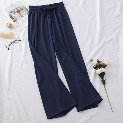 

Women Pants Wide Leg Solid Pleated Capris Autumn Summer Elegant Casual Elastic Lady Nine pants Female clothing