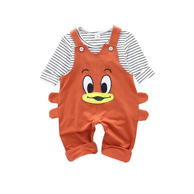 

Baby Clothes Set New Children Striped Long Sleeve TopCartoon Duckling Bib Set Baby Girls Clothing Two-piece Suit 1-4T