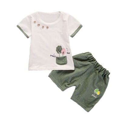 

Summer Born Baby Boys Solid Printing Short Sleeve T-shirt Shorts Trousers Children Boys