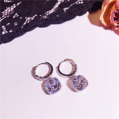 

Yellow White Red Pink Stud Earrings New Large Square Shape Wedding Silver Color Cubic Zircon Crystal Earring Women Jewelry Gift