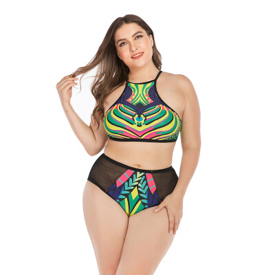 

Women Tankini Patchwork Back Zipper Closure High Waist Quick Drying Swimwear Bikini Lady Plus Size Swimsuit Beach Swimming Suit