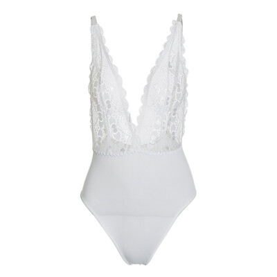 

New floral lace sexy bodysuit Plus size black white deep-V rompers womens jmpsuits hollow out backless playsuit overalls
