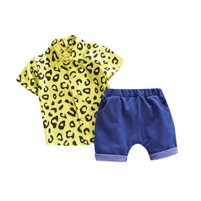 

Summer Baby Boys Short Sleeve Leopard Print Tops Blouse ShirtShorts Children Casual Outfits Sets Kid Clothes