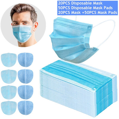 

50Pcs 3-Ply Disposable Face Mask Pads 20PCS Disposable Mask Face Mouth Masksoptional