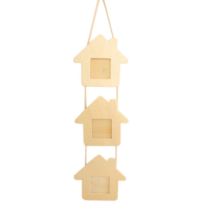 

1PC DIY Wooden Frames Hanging String Type Frames With Hanging Rope Unique Small House Heart Five-pointed Star Shape Photo Frame