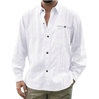 

Toponeto Fashion Mens Casual Turn-down Collar Button Solid Beach Long Sleeve Top Blouse