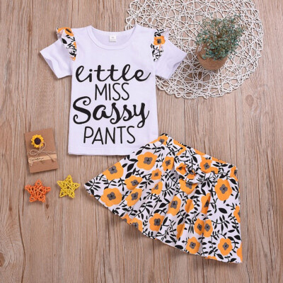 

Summer Childrens Baby Flying Sleeve Letter Top Print Short Skirt Two-piece Set