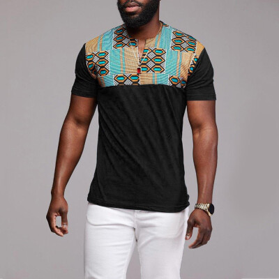 

Toponeto Fashion Mens Casual Slim Printed Patchwork Short Sleeve T Shirt Top Blouse