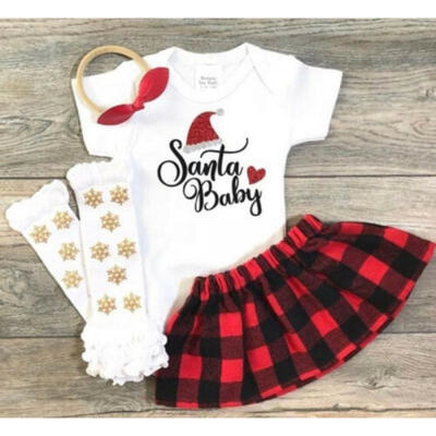 

UK Boutique My 1st Christmas Baby Girl Tops Plaid Tutu Dress Xmas Outfit Set