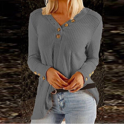 

Tailored Women Fashion V-neck Casual Long Sleeve Buttoned Casual Shirts Tops Blouse