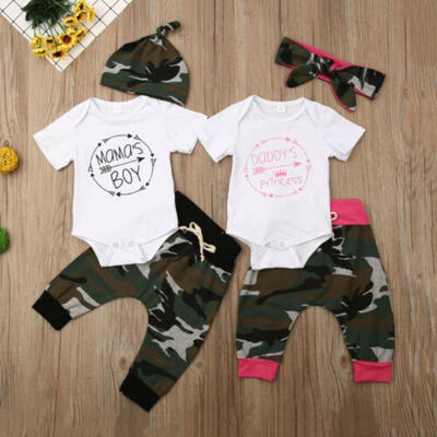 

US 3PCS Newborn Infant Baby Girl Boys Clothes Tops Romper Pants Matching Outfits