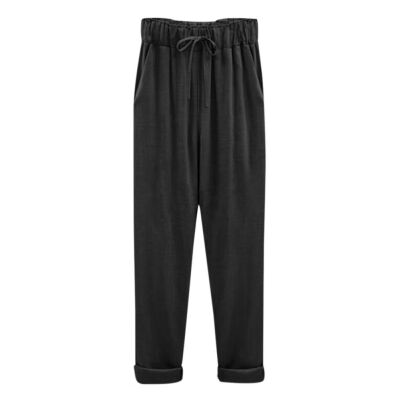 

Women pants Comfy Harem Pants Mid Waist pantalon femme Bow Elastic Drawstring Solid Color Loose Straight Long Trousers