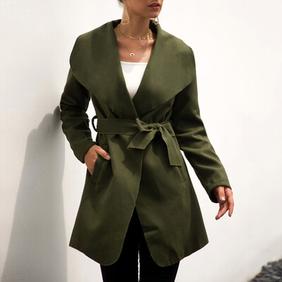 

Toponeto Womens Winter Lapel Lace Up Long Trench Coat Jacket Ladies Overcoat Outwear