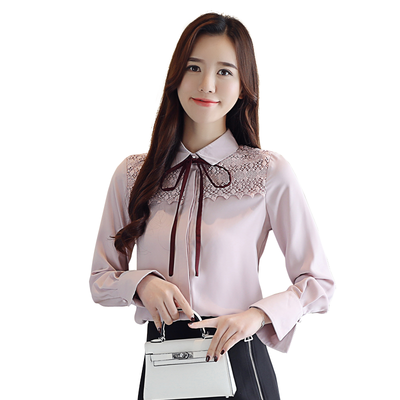 

Women Turndown Collar Long Sleeve Lace Shirt