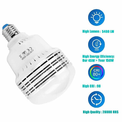 

45W 230V LED Light Bulb E26E27 Photography Daylight Lamp Bulbs 5500K Energy-saving for Photography Studio Home Warehouse Office H