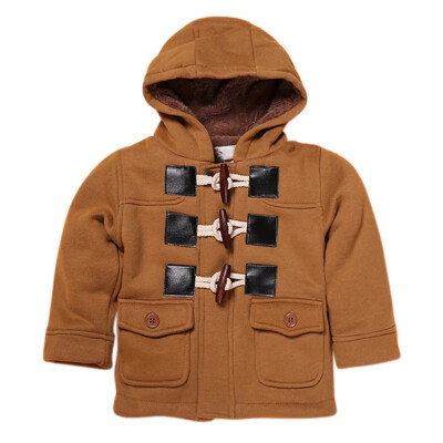 

New Baby Boys Girls Autumn Winter Warm Long Sleeve Solid Hoodie Horn Buckle Heavyweight Coat Outerwear