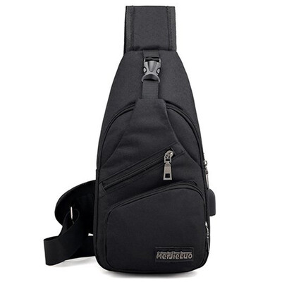 

Women Men Canvas Bag Sport Chest Pack USB Charging Crossbody Shoulder Bag