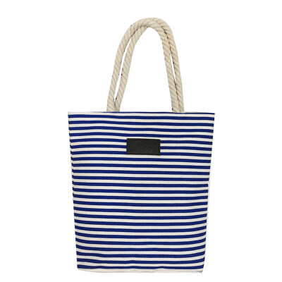 

Fashion Striped Canvas Shopping Bag Women Rope Handle Tote Shoulder Handbag