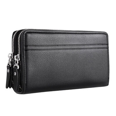 

Business Faux Leather Wallet Handbag Bank Card Holder Double Zippers Clutch Bag