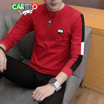 

Cartier crocodile CARTELO T-shirt 2019 spring&autumn new mens fashion casual round neck Slim long-sleeved T-shirt D305-1-6606 red 2XL
