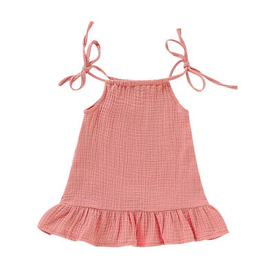

Summer Baby Girls Strap Solid Pattern Casual Dress Kids Toddler Princess Sundress 1-4T