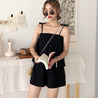 

Womens Fashion Solid Ruffles Cami Top And Shorts Boho Summer Sleeveless Elastic Waist Camisole Two Piece Set Outfits