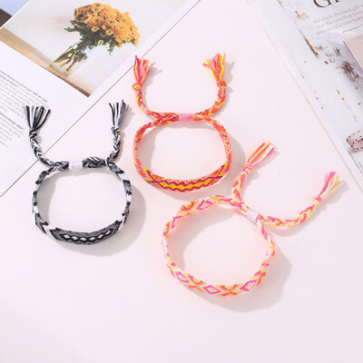 

Boho Colorful Hand Woven Cotton Rope Bracelets Multicolor Braided Handmade Friendship Bracelet Adjustable