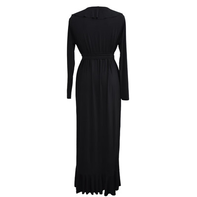 

Sexy Women V Neck Long Sleeves Plus Size Dress Ruffles Irregular Hem Big Size Solid Maxi Dress Black