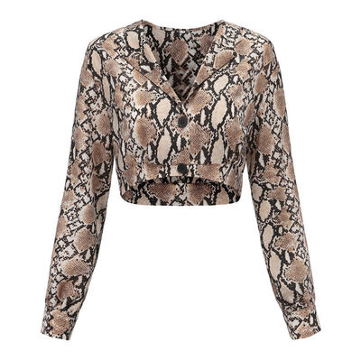 

Fashion Snake Print Blouse Sexy V Neck Full sleeve Crop Top Summer Casual Shirt Women Stylish Blouse