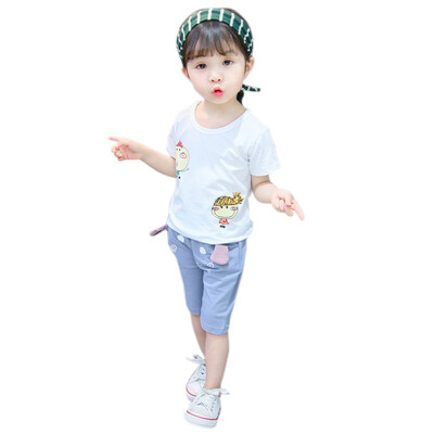 

Summer Cotton Children Baby Girls Set Casual Cartoon Print Pattern Short Sleeve Tops T-shirtShorts Suits Costume Set