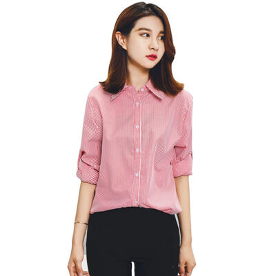 

ROPALIA Turn-Down Neck Long Sleeve Stripe Women Blouse Plaid Shirts Vintage Women Tops Blouses Loose Lattice Blusa Feminina