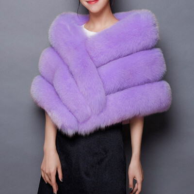 

Fashion Purple Faux Fur Shawl Women Formal Cheongsam Wedding Dress Scarf Soft Fox Lady Winter Warm Bride Cape