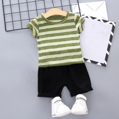 

Kids Clothes Summer Baby Boys Short Sleeve Stripe Print Tops Blouse T-shirtDenim Shorts Casual Outfits Sets