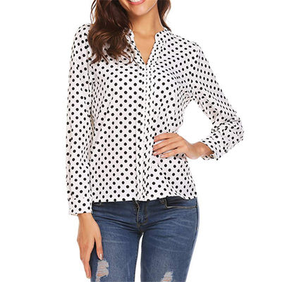 

Fashion Women Long Sleeve Dot print Blouse V neck Shirt Ladies OL Party Top Dames Streetwear blusas femininas elegante