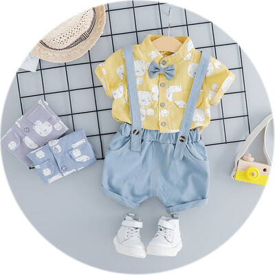 

US Shippment Baby Boy Clothes Set Summer Pint T-shirtCausal Shorts Toddler Baby Clothing with Tie Gentleman Clothes